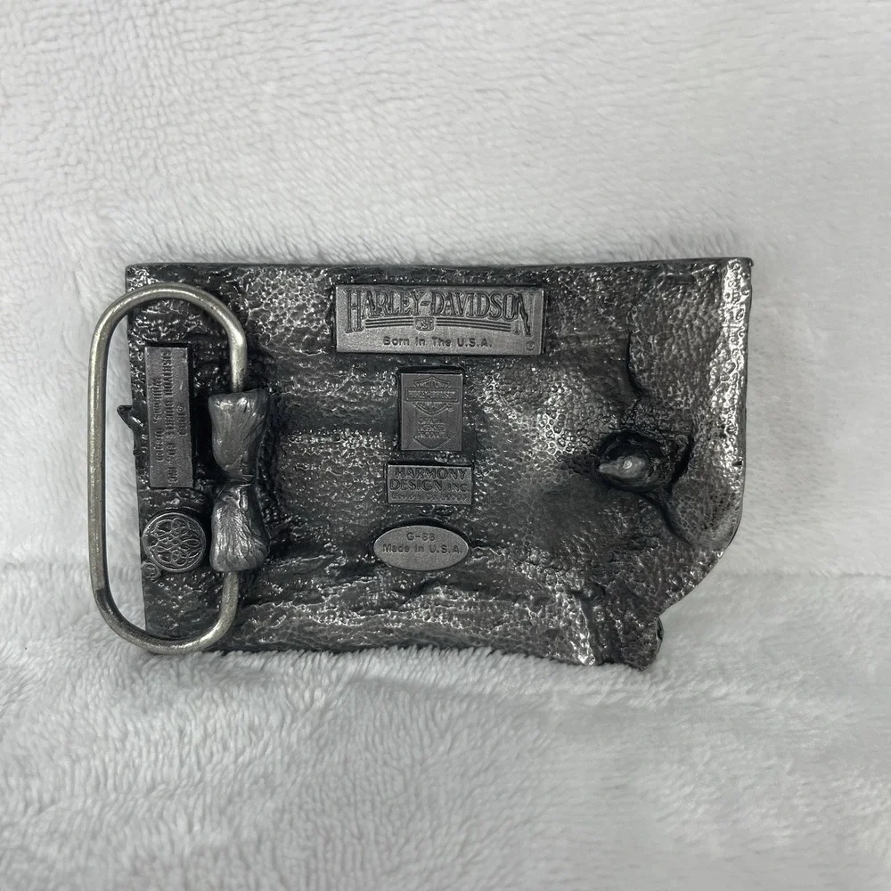 Vintage Harley Davidson Metal Belt Buckle 1989 Eagle Wing V-Twin Engine Rare